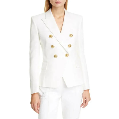 Blazer feminino de alfaiataria, modelo slim, estilo europeu/americano, para primavera/outono, com abotoamento duplo.