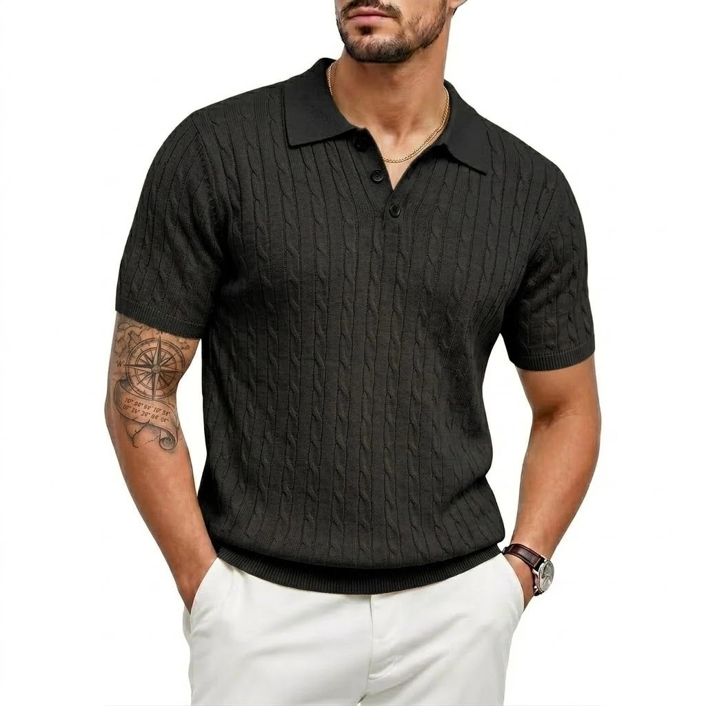 Camisetas Texturizadas de Verão para Homens, Camisas de Malha Leves de Manga Curta, Camisas Listradas Vintage, Camisetas de Malha Respirável, Polos para Homens