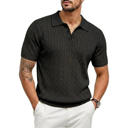Camisetas Texturizadas de Verão para Homens, Camisas de Malha Leves de Manga Curta, Camisas Listradas Vintage, Camisetas de Malha Respirável, Polos para Homens