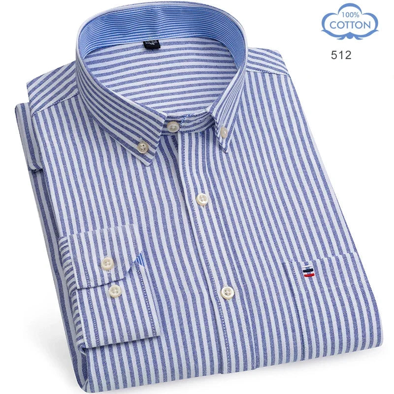 2025 camisa social masculina puro algodão oxford marca de luxo fino macio abotoado xadrez formal trabalho roupas ocidentais