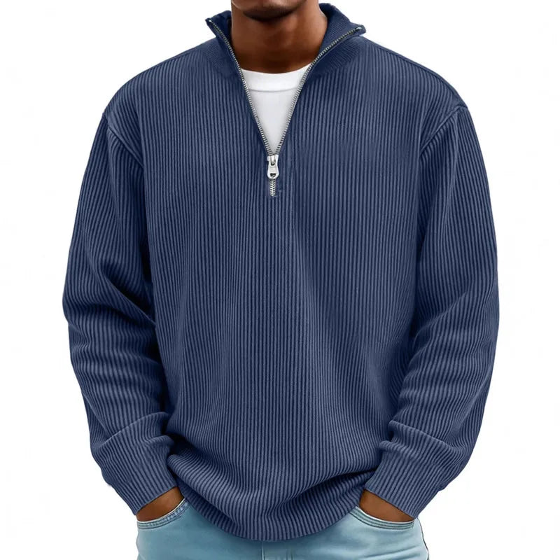 Outono/inverno nova moda masculina versátil casual gola meia zíper design veludo manga comprida camisa polo moletom