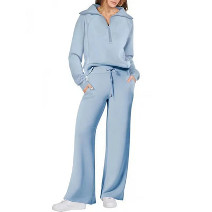 Conjunto de Moletom Feminino de 2 Peças: Blusão Forrado com Fleece Macio e Calça Fluida para Corrida ao Ar Livre e Viagens