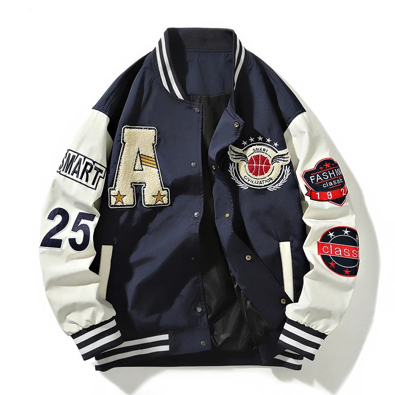 Nova Jaqueta de Beisebol Varsity Masculina Hip Hop Harajuku com Letras em Patchwork Streetwear Feminina Unissex Casacos Universitários