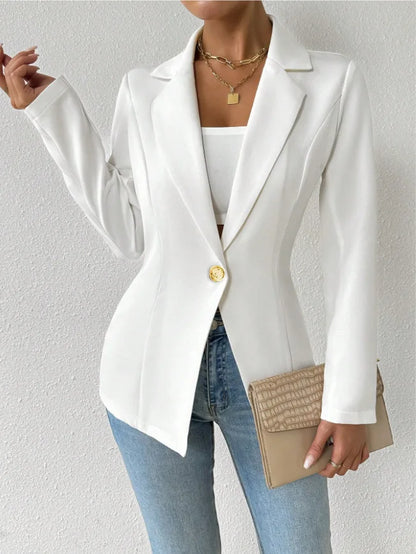 Mulheres único botão fino blazer primavera verão senhora entalhado manga longa sólido negócios workwear blazer casacos ZC-ZC740