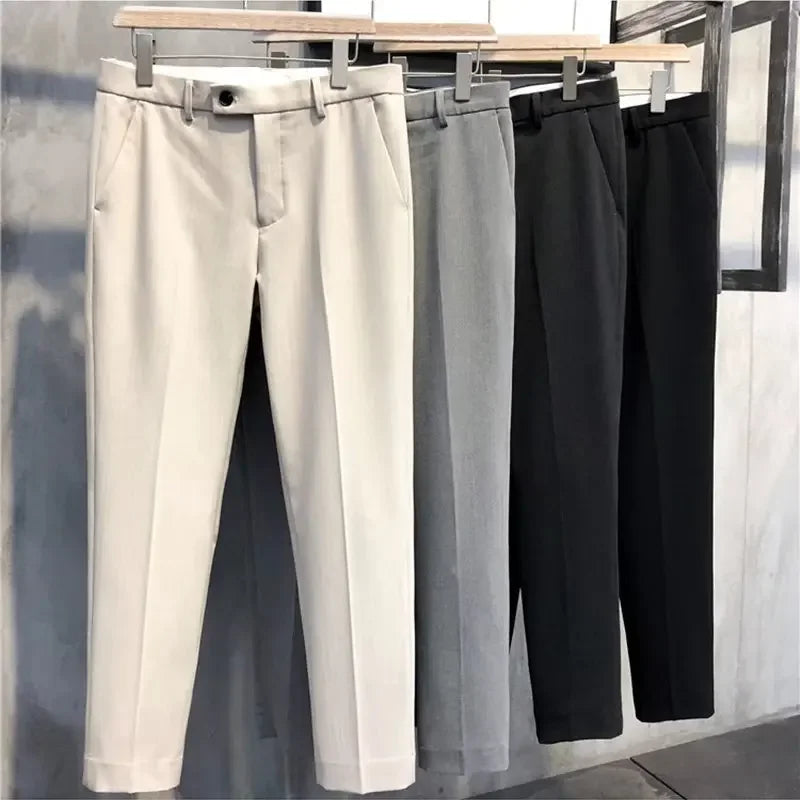 Calças Masculinas Casuais Estilo Japonês Verão 2022 Nova Tendência Marca Elegante com Caimento Fluido e Corte Reto Solto Comprimento 7/8