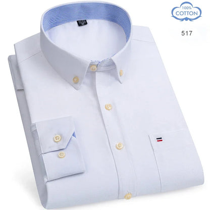 2025 camisa social masculina puro algodão oxford marca de luxo fino macio abotoado xadrez formal trabalho roupas ocidentais