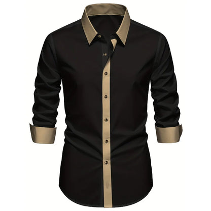 FGKKS Camisa Masculina Preta Brand New High Street Patchwork Manga Longa Inteligente Casual Elástico Homem Camisas de Vestido de Negócios