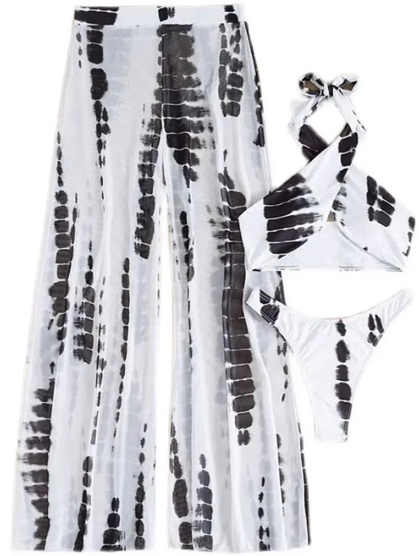 Conjunto de Biquíni Sexy de Três Peças com Calças Longas Estampadas, Moda Fena, Roupa de Banho Casual para Surf com Bojo ...