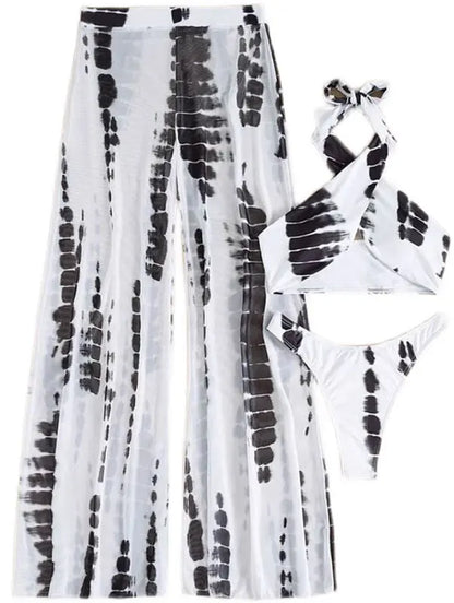 Conjunto de Biquíni Sexy de Três Peças com Calças Longas Estampadas, Moda Fena, Roupa de Banho Casual para Surf com Bojo ...