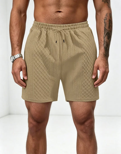 Shorts Casuais Masculinos de Malha Texturizada, Shorts de Verão com Cintura Elástica e Cordão com Bolsos para Uso Diário e Urbano