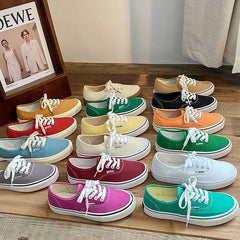 Casual apartamentos tênis de lona feminino ao ar livre cor sólida rasa sapatos esportivos tênis feminino streetwear rendas até sapatos vulcanizados