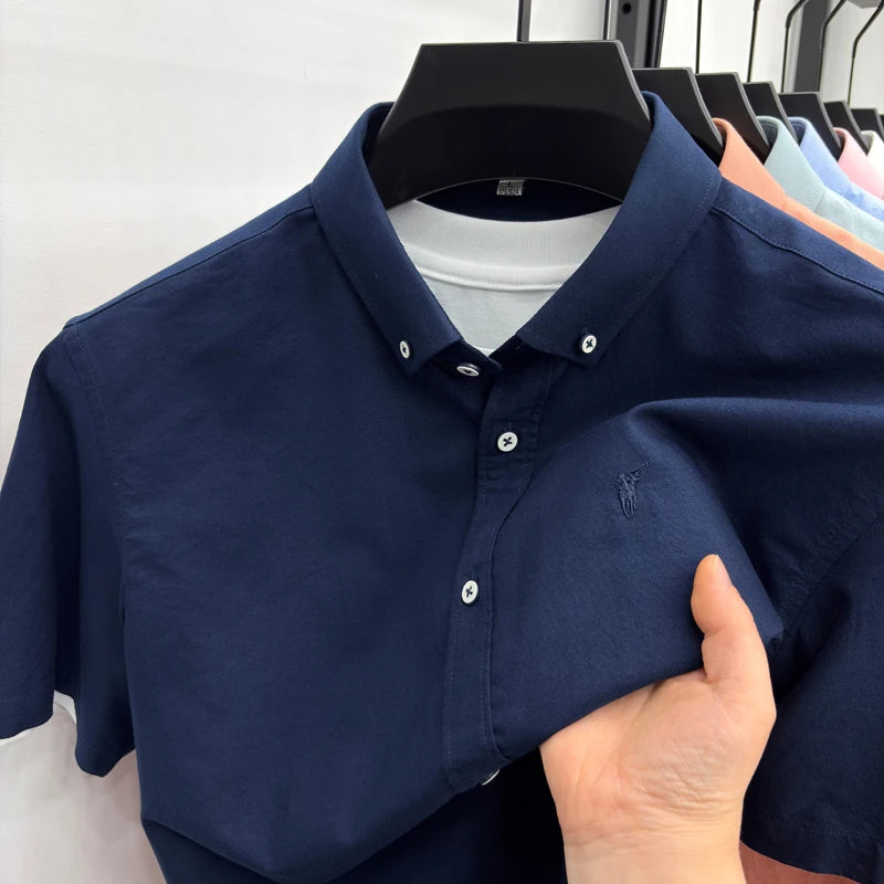 Camiseta masculina de manga curta 100% algodão puro respirável nova coleção de verão com bordado Paul Pony estilo casual para negócios