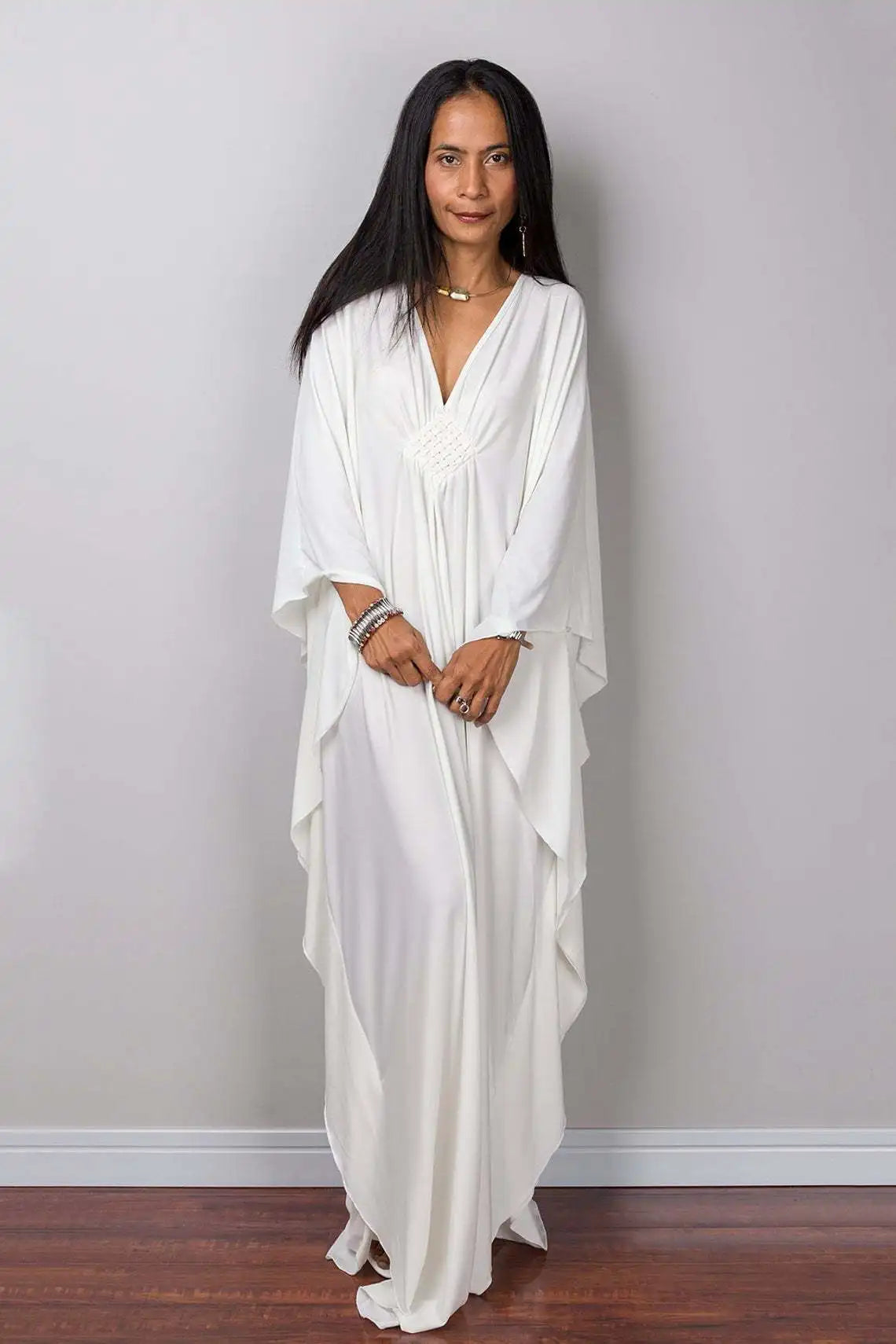 Vestidos caftan plus size para mulheres, cor sólida, plus size, vestido de praia, decote em v, solto, macio, caftan, loungewear