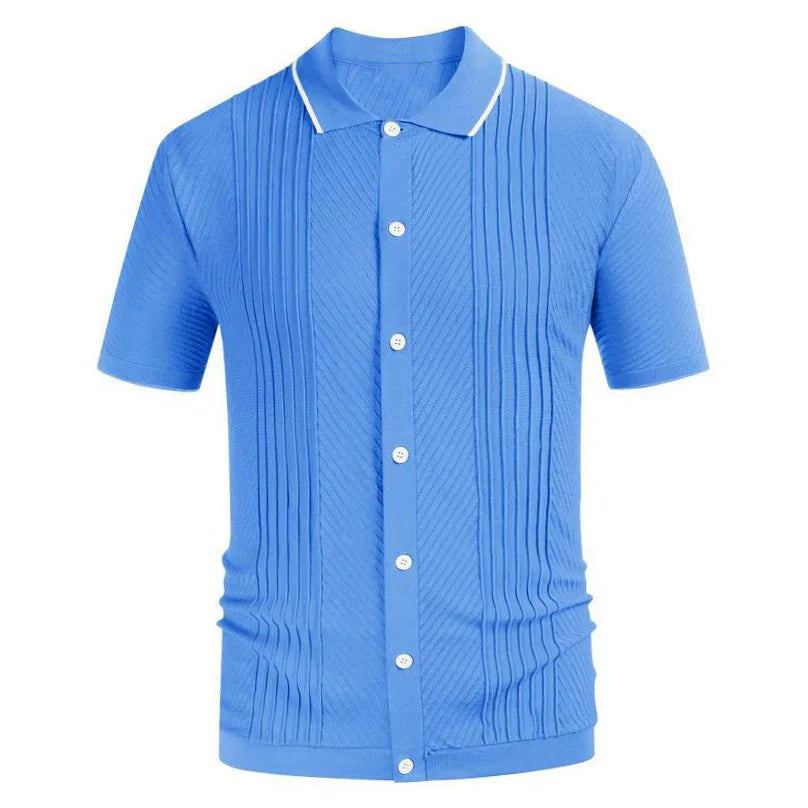 Novo verão camiseta masculina 2024 manga curta lapela listra impressão botão listra camisa polo moda pulôver topos