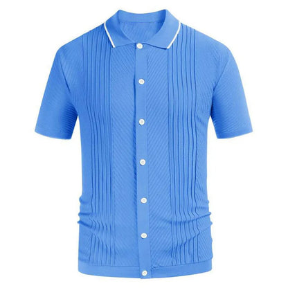 Novo verão camiseta masculina 2024 manga curta lapela listra impressão botão listra camisa polo moda pulôver topos