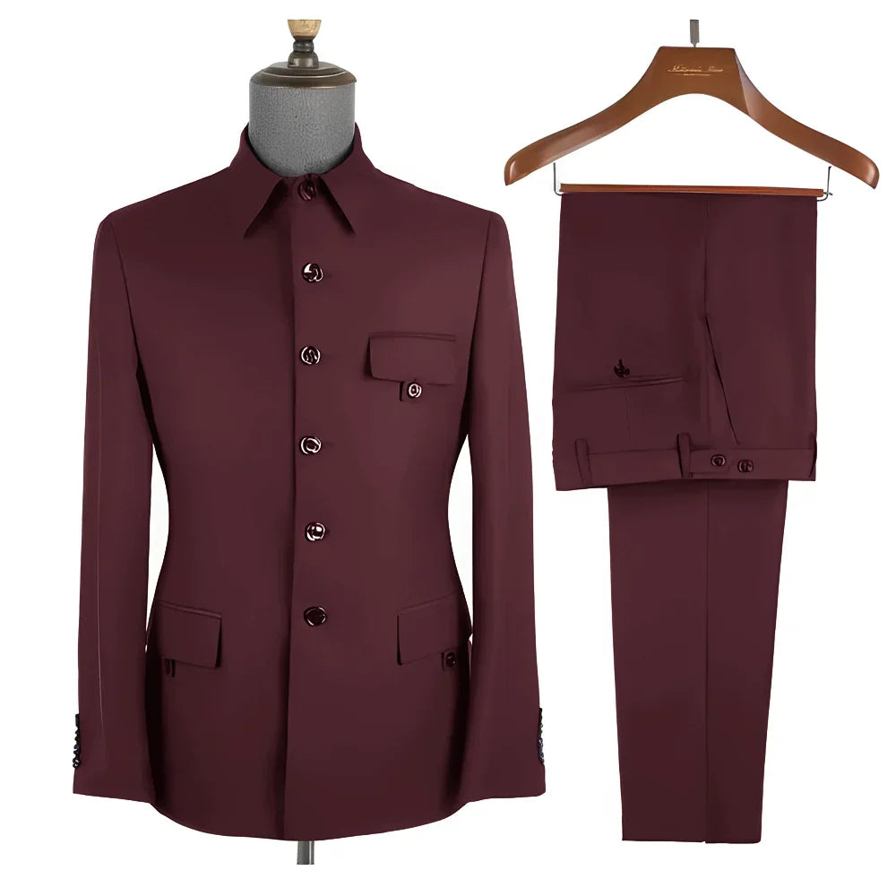 Terno masculino formal azul real, conjunto de 2 peças, gola, blazer, calças, slim fit, casamento, noivo, smoking, vestido de festa