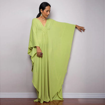 Vestidos caftan plus size para mulheres, cor sólida, plus size, vestido de praia, decote em v, solto, macio, caftan, loungewear