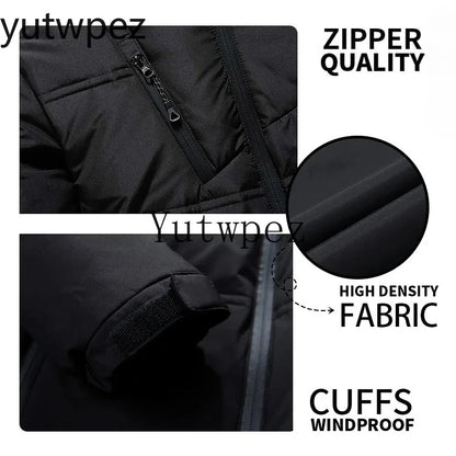 Casaco Casual com Capuz para Exterior, Jaqueta de Plumas Brancas para Homens, Casaco de Inverno Masculino, Impermeável, Capuz Removível, Parkas em Cores Sólidas