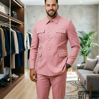 Ternos masculinos pretos, estilo clássico britânico, com botões roxos e dourados, terno safari sob medida, blazer formal para negócios, banquetes, bailes e eventos.