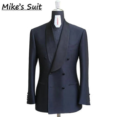 Terno Masculino Azul Marinho Escuro Transpassado 2 Peças (Jaqueta e Calça) para Festa, Smoking, Banquete, Moda, Noivo, Casamento