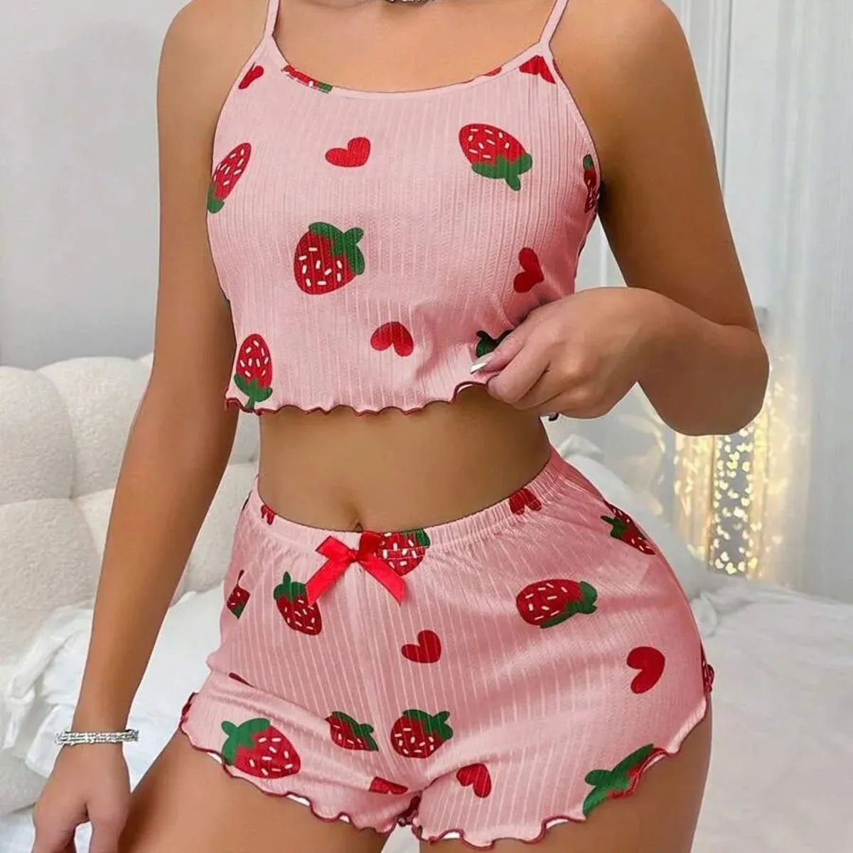Conjunto de Pijama Feminino com Shorts, Roupa de Casa, Lingerie Sexy, Camisolas, Camisetas, Roupas de Dormir para Mulheres