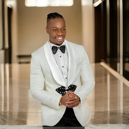 2 peças ternos para homens com botão de árvore de natal fino ajuste floral casamento noivo smoking xale lapela estilo africano terno