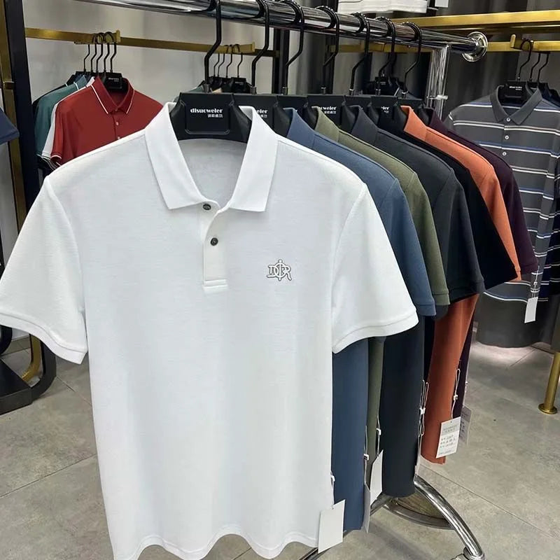 Camisa polo de manga curta para homens, 100% algodão, high-end, respirável, marca de luxo, bordado, moda, verão, 2024