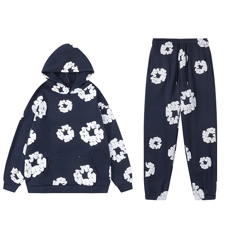 Conjunto Feminino de 2 Peças 2026: Moletom Casual Estampado de Espuma Solto + Calça - Roupa Feminina de Outono Inverno