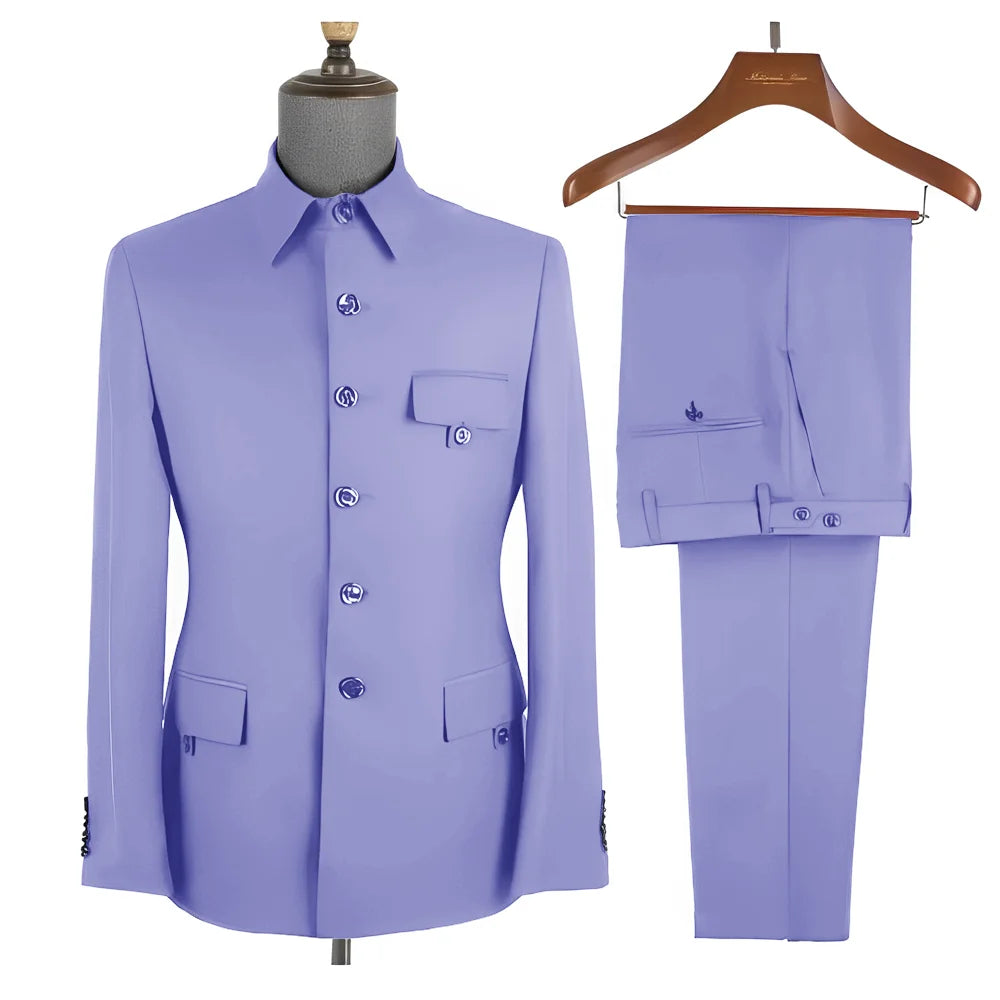Terno masculino formal azul real, conjunto de 2 peças, gola, blazer, calças, slim fit, casamento, noivo, smoking, vestido de festa