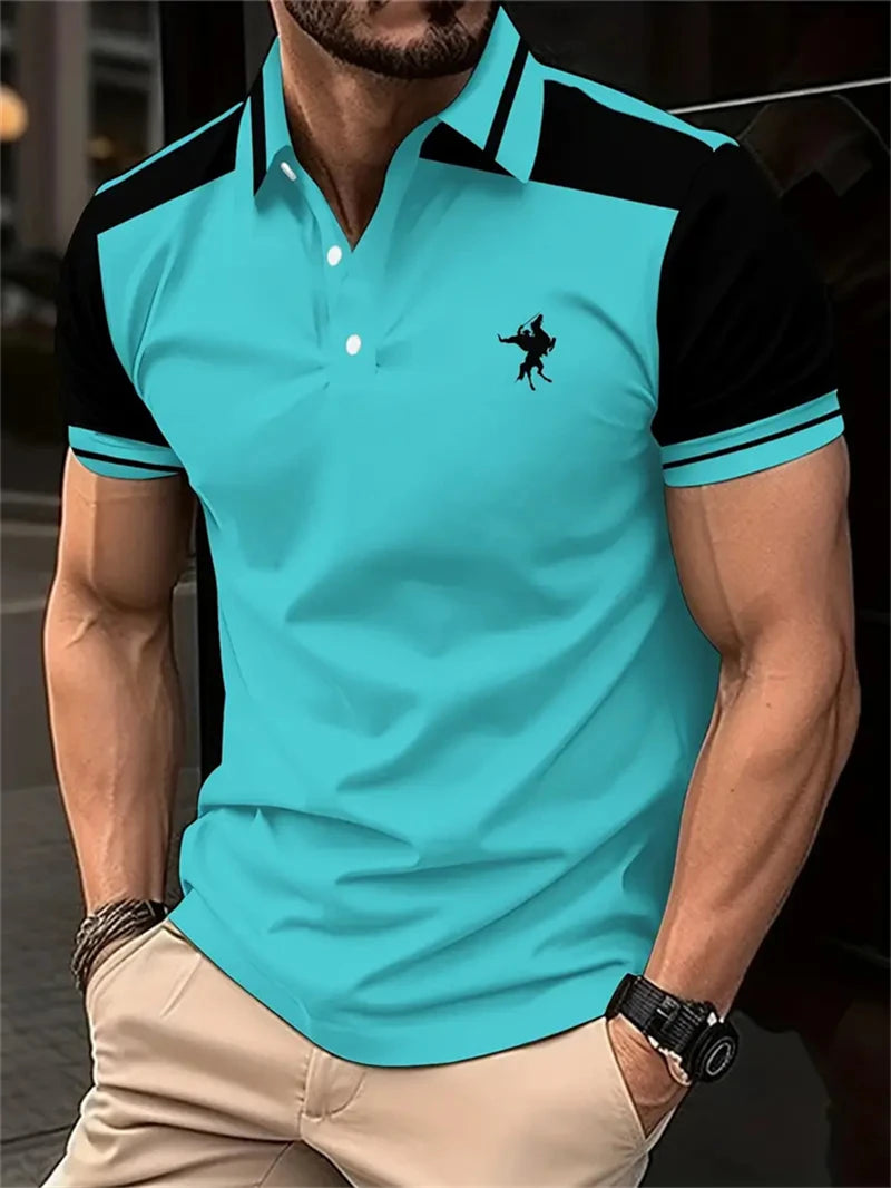 Simples listra cavalo gráfico polo camisas para homens verão moda 3d impresso manga curta camisa polo legal streetwear lapela t