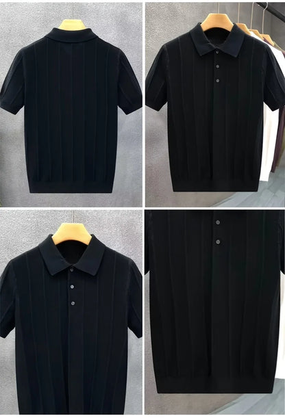 Suéter masculino de gola alta canelada - Camisa casual folgada de primavera com botões - Pulôver simples de cor única - Estilo aconchegante e moderno