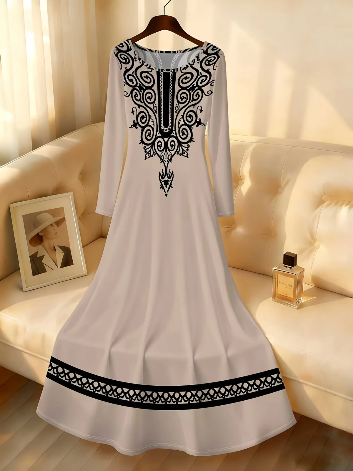 Vestido Maxi de Manga Longa com Estampa para Mulheres