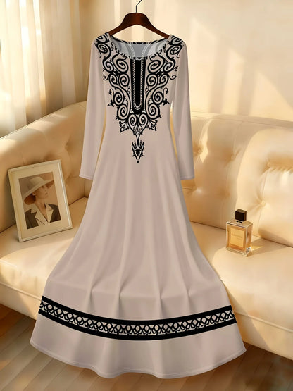 Vestido Maxi de Manga Longa com Estampa para Mulheres