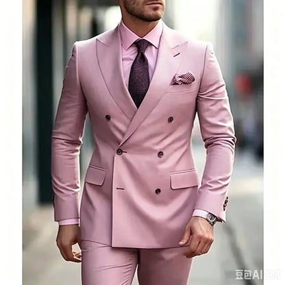 Ternos masculinos sólidos 2 peças plus size casamento diário negócios formal ternos masculinos sob medida silm fit duplo breasted 6 botões