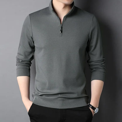 2023 primavera e outono pulôver masculino gola zíper sólido manga longa camiseta alta pescoço polo inferior moda casual topos