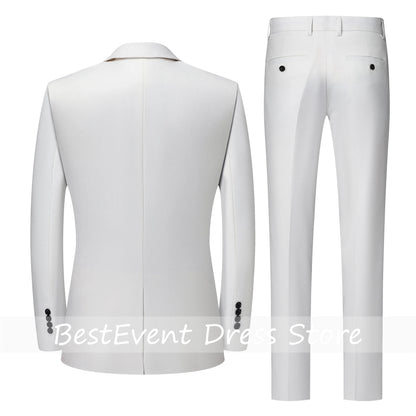 Terno Masculino Branco de Alta Qualidade, Duas Peças, para Todas as Estações, Roupa Formal de Negócios, Terno de Lã Antirrugas, Personalizado para o Trabalho