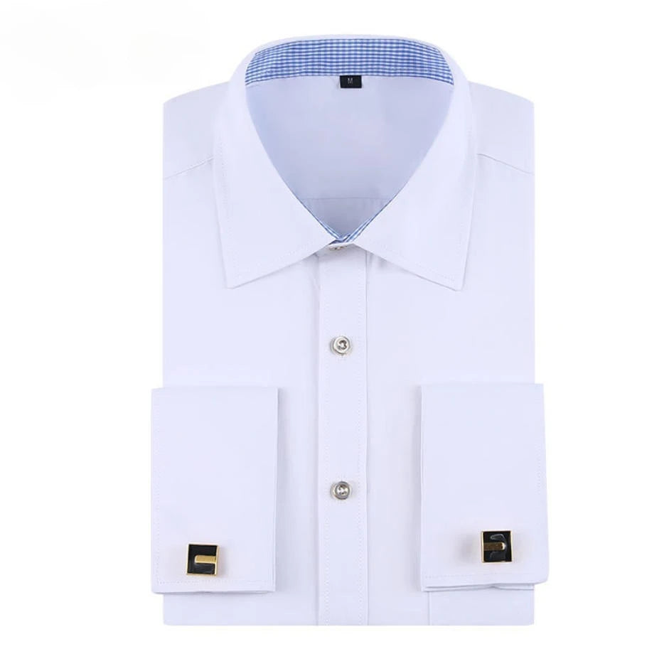 Quality French Cufflinks Shirt Men's Long Sleeve Tuxedo Male Brand Slim Fit White Button Cuff Social Men Dress Shirts
