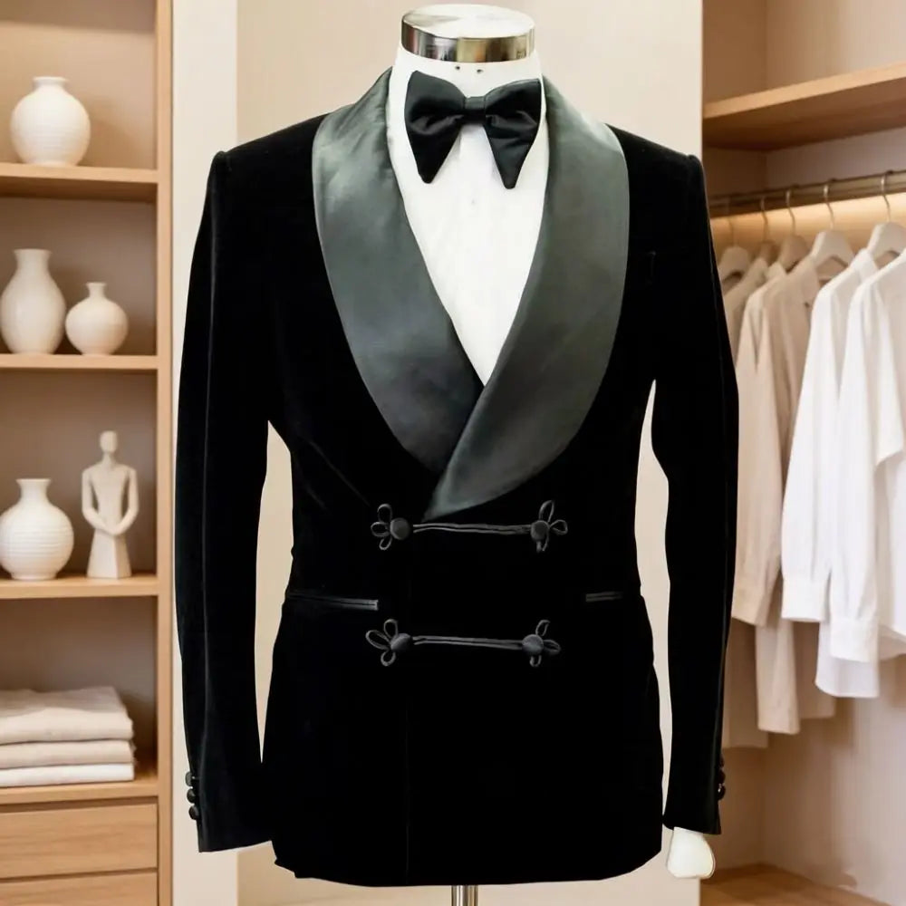 Jaqueta de veludo preto para fumar, 1 peça, blazer masculino com botões, luxo, noivos, casamento, designer, festa, casaco