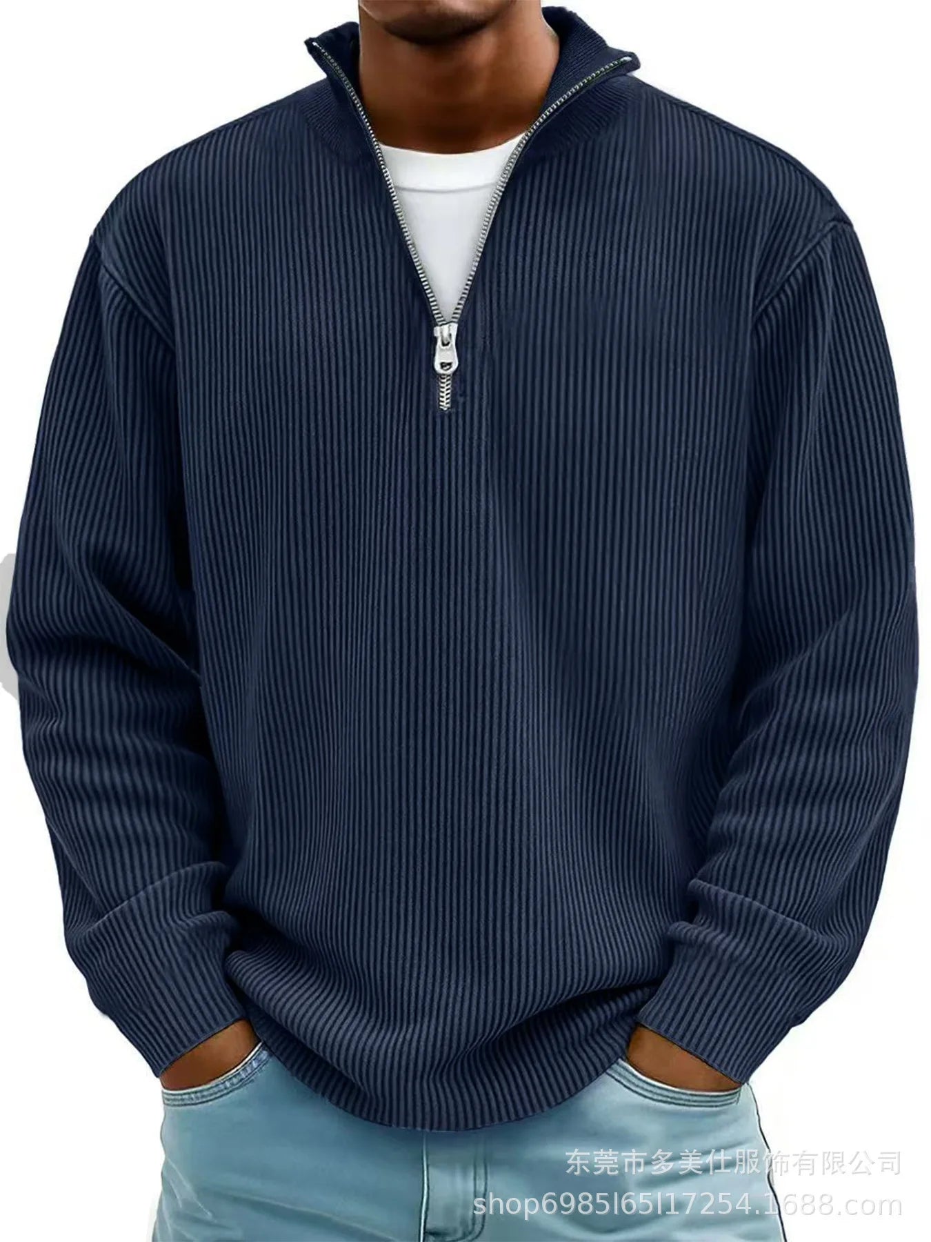 Outono/inverno nova moda masculina versátil casual gola meia zíper design veludo manga comprida camisa polo moletom
