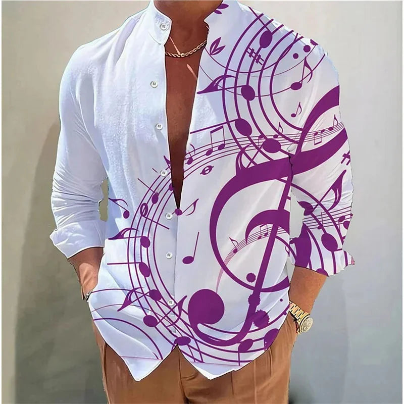 Camisa masculina de manga comprida Camisa impressa em 3D de alta qualidade, padrão floral, primavera e outono, tecido casual e elegante e confortável