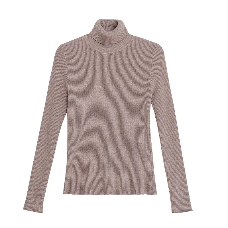 Suéter de Tricô Feminino Plus Size de Gola Alta e Manga Longa, Camiseta de Base para Outono Inverno, Novo Estilo, Confortável, Macio, Cor Pura
