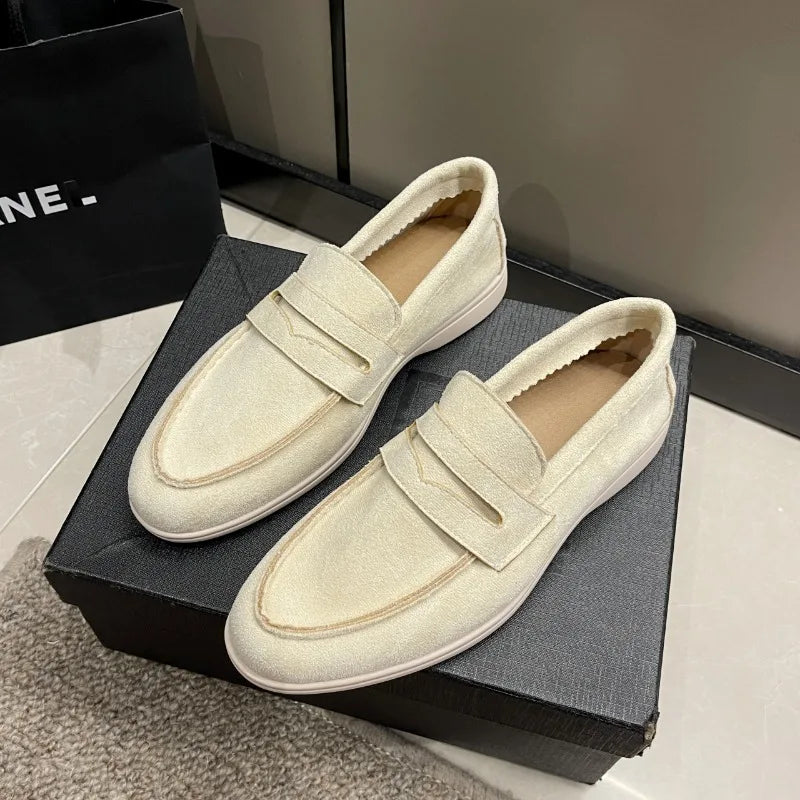 Mocassins deslizantes estilo britânico para mulheres, mulas respiráveis, sapatos baixos confortáveis, designer retrô, primavera de 2022