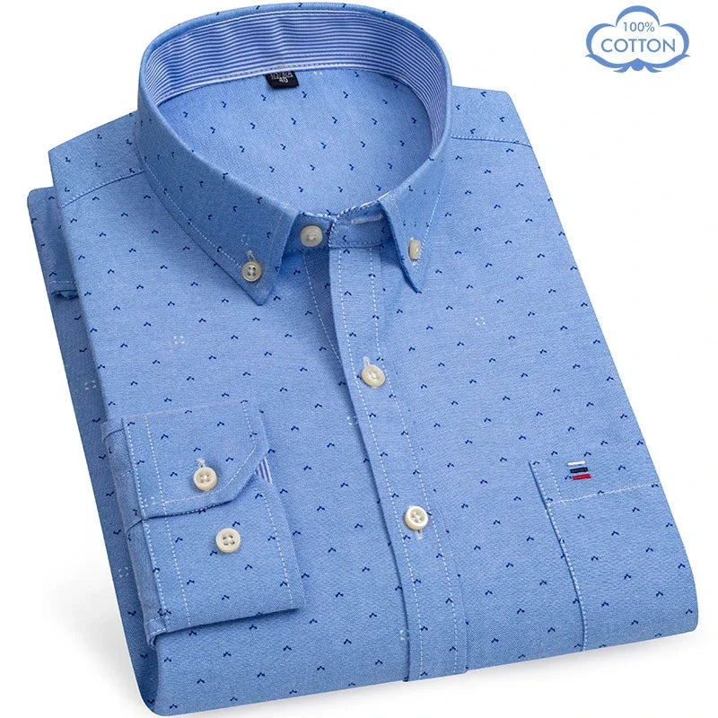 2025 camisa social masculina puro algodão oxford marca de luxo fino macio abotoado xadrez formal trabalho roupas ocidentais