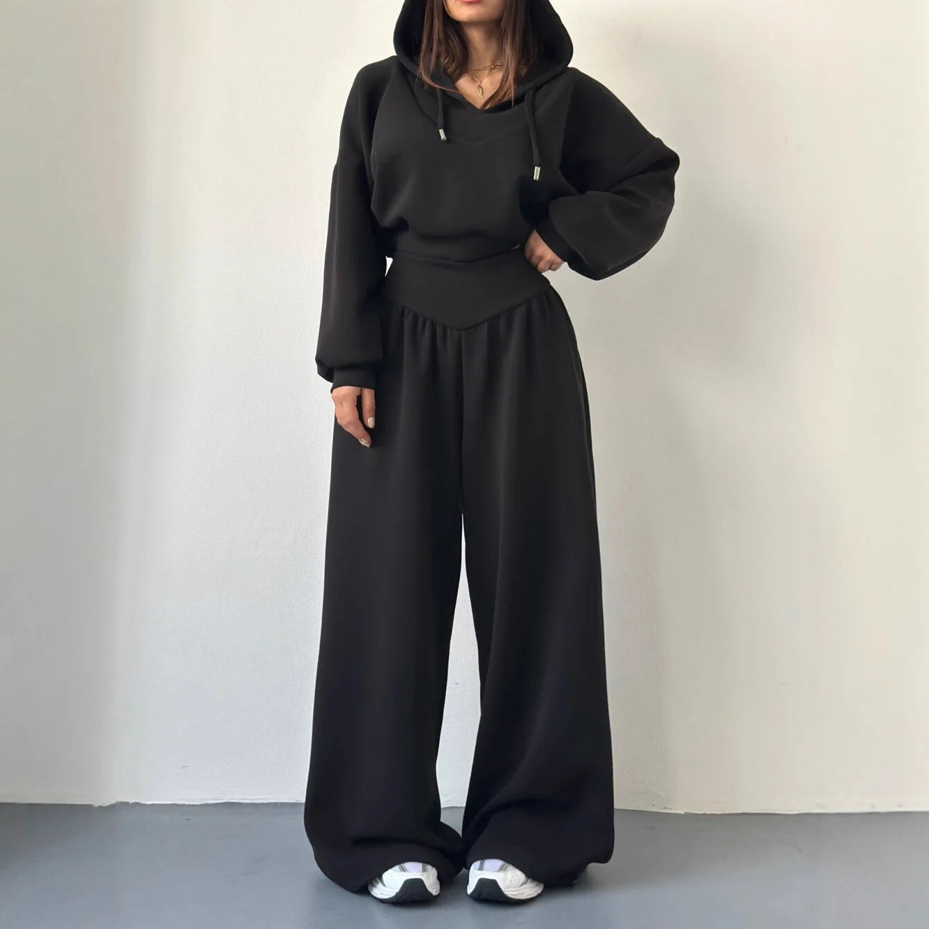 Conjuntos de Calças Casuais para Mulheres, Estilo Esportivo, Moletom Curto com Capuz, Calças de Cintura Alta, Conjunto de Duas Peças, Moda de Rua Feminina