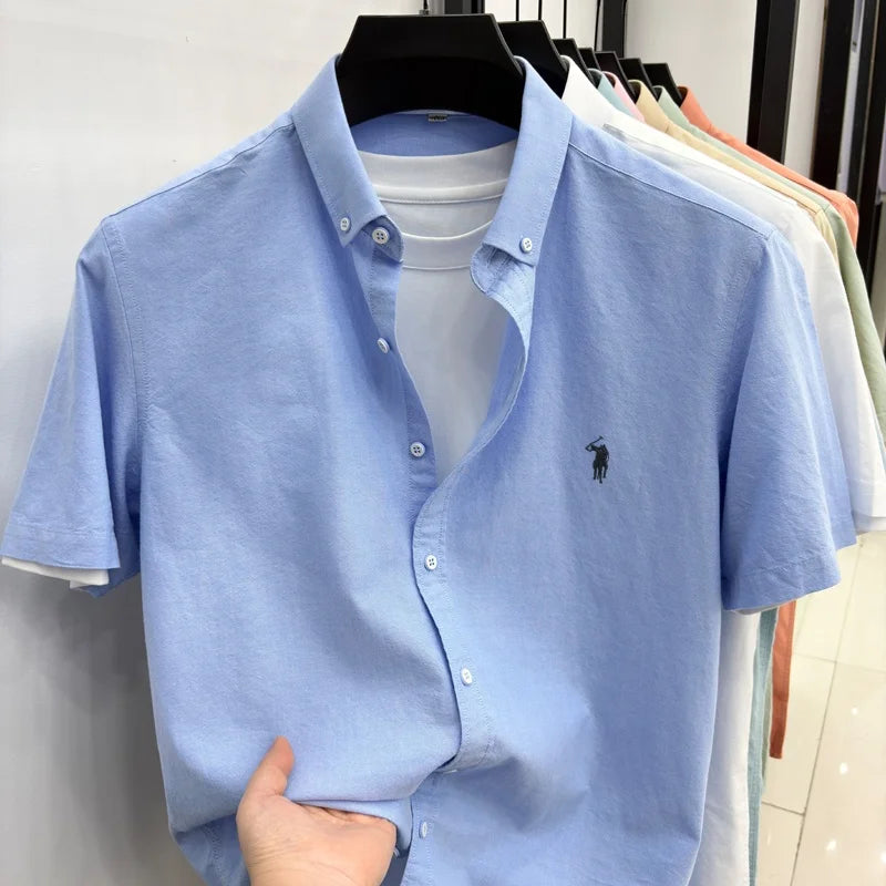 Camiseta masculina 100% algodão puro manga curta nova com bordado Paul Pony de marca de alta qualidade casual para negócios moderna e respirável