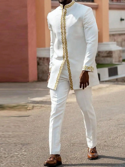 Novo Terno Masculino 2025, Bolso Branco, Conjunto de 2 Peças, Terno Casual de Luxo para Casamento, Estilo Tradicional Africano de Minorias Étnicas