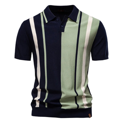 Camisa polo de malha listrada masculina da marca AIOPESON para tecido respirável de alta qualidade elegante casual camisas polo masculinas ﻿
