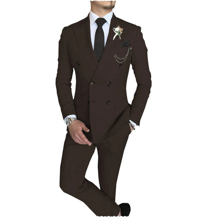 Terno slim fit trespassado masculino, jaqueta Peak Lapel, casual de negócios, blazer e calça de casamento, 2 peças