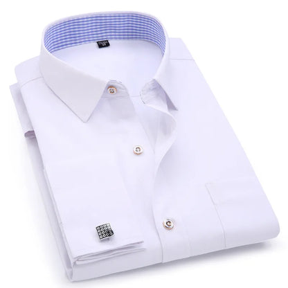 6xl oversized abotoaduras francesas camisa de manga longa para homens para trabalho negócios fino ajuste manga longa camisa masculina social formal