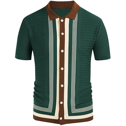 Novo verão camiseta masculina 2024 manga curta lapela listra impressão botão listra camisa polo moda pulôver topos